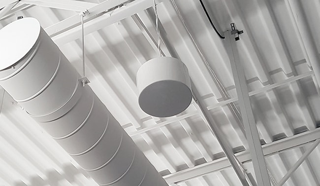 Commercial office sound masking speaker ceiling installation